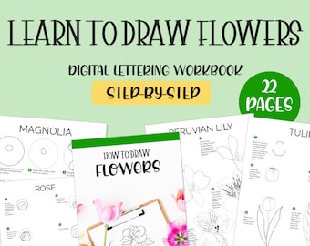 How to Draw Flowers Printable Worksheets for Lettering, Bullet Journal, Planner and Cards | Step-by-Step Guide | Instant Download