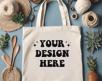 Tote Bag Mockup, Natural Tote Bag Mockup, Boho Styled Tote Mock, Tote Bag Flat Lay, Shopping Bag Sublimation Summer Cotton Canvas Tote Bag