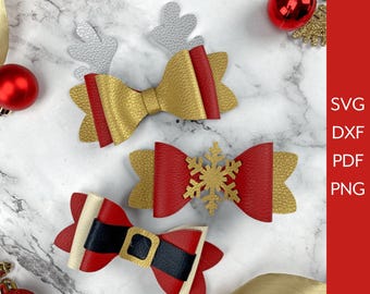 Christmas Bow Template SVG, Santa Belt Bow SVG Festive Felt Bow PDF, Snowflake, Reindeer, Christmas Svg files Cricut & Silhouette