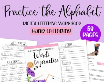 Alphabet Hand Lettering Practice Sheets | Brush Lettering Practice Workbook for Beginners | Calligraphy | Instant Download