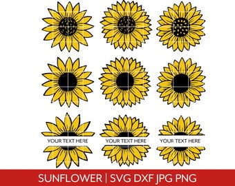 Sonnenblume SVG, Floral, Bundle, T-Shirt, Vinyl, Vektor, Grafik, Cricut, Silhouette, Digital, Sofortiger Download, Monogramm SVG, halbe Sonnenblume