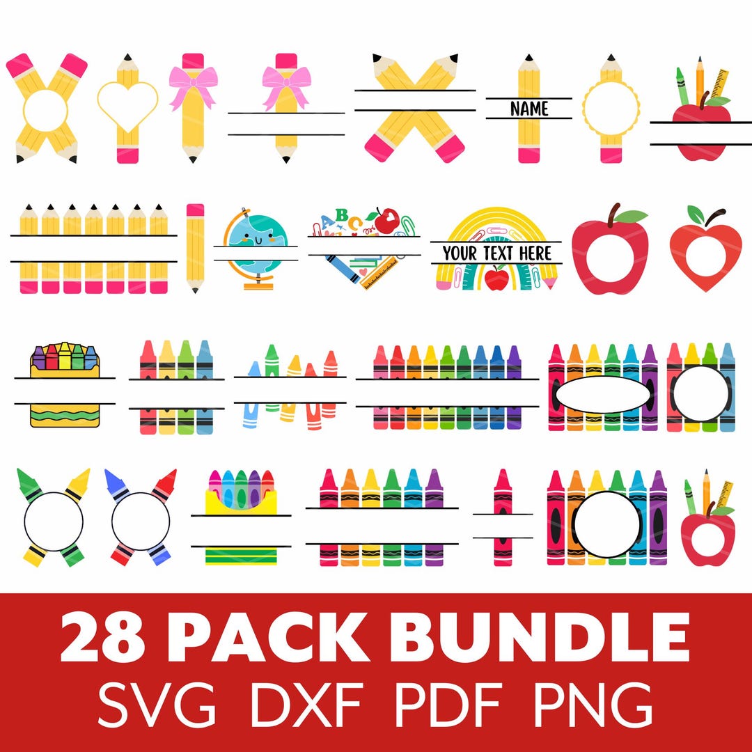 School Split Monogram Svg Bundle, Pencil Name Label Cut File, Crayon ...