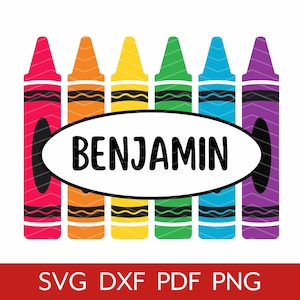 Crayon Name Label Monogram SVG, Teacher Frame Cut File, Classroom Decor Design, Back to School Digital Download Clipart, Cricut & Silhouette