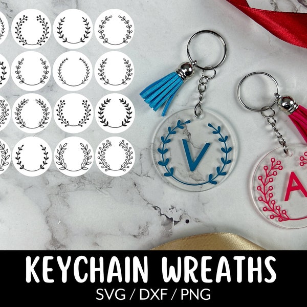 Keychain SVG Bundle, Keychain Patterns Svg, Laurel Wreath DXF, Frame Svg, Floral Wreath Svg PNG, Svg files for Cricut & Silhouette