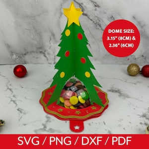 Christmas Tree Candy Holder SVG, Christmas Treat Box, Chocolate Holder with Opening Mechanism, Holiday Candy Ornament Dome Cut File, Cricut