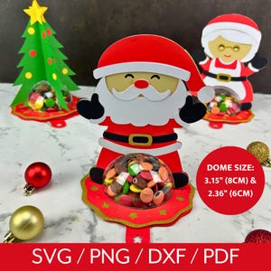 Christmas Candy Holder SVG Bundle, DIY Christmas Treat Box, Chocolate Holder with Opening Mechanism, Santa Candy Dome Cut File, 8cm and 6cm