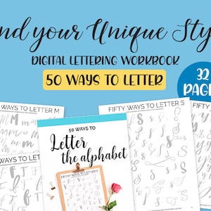 50 façons de lettrer l'alphabet | Cahier de pratique de lettrage au pinceau | Pratique de lettrage à la main pour les débutants | Calligraphie | Téléchargement instantané