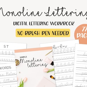 Monoline Printable Handlettering Arbeitsblätter | Intro to Lettering Übungsblätter für Anfänger | Kalligraphie | Sofort Download