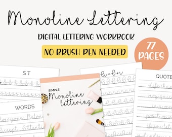 Monoline Printable Handlettering Worksheets | Intro to Lettering Practice Sheets for Beginners | Calligraphy | Instant Download