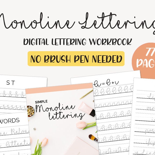 Monoline Printable Handlettering Worksheets | Intro to Lettering Practice Sheets for Beginners | Calligraphy | Instant Download