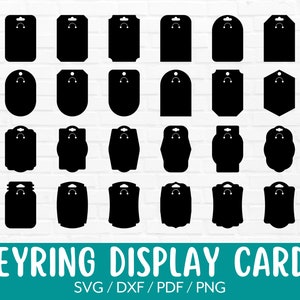 48 Keyring Display Card Svg Bundle, Keyring Holder Card Template, Keychain Packaging, Key Ring Tag, Cut Files for Cricut & Silhouette