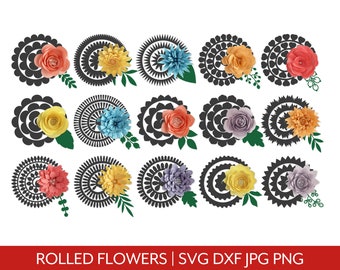 Rullad blomma SVG, 3D-pappersblomma mall, digital nedladdning för Cricut, blommig SVG, pappersblomma klippfiler, bröllopsdekor, hantverksmaterial