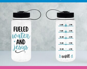 Fueled Water en Jesus Water Tracker SVG, bidontracker, fitness en hydratatie SVG, drink meer water motivatie, sportschool leven spirituele SVG