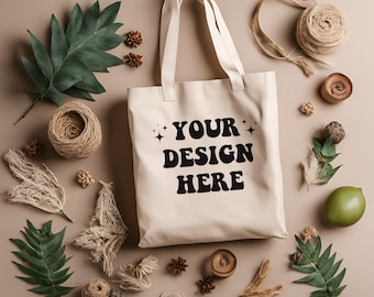 Tote Bag Mockup, Natural Tote Bag Mockup, Boho Styled Tote Mock, Tote Bag Flat Lay, Shopping Bag Sublimation Mockup, Cotton Canvas Tote Bag