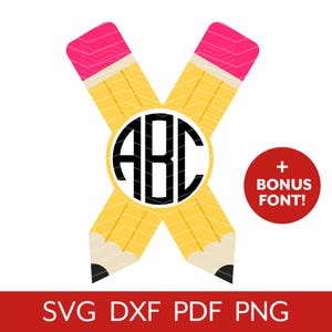 Pencil Name Monogram SVG, Pencil Name Label Frame Cut File, Teacher Appreciation Gift, Back to School Digital Download, Cricut & Silhouette
