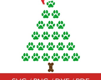 Dog Paws Christmas Tree Svg, Christmas Pet Svg, Christmas Dog Svg, Paw Print Sublimation Png, Dog Lover Svg, Cut file For Cricut, Silhouette