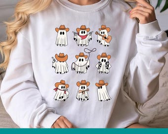 Fantasma de vaquero png, collage de fantasmas svg, fantasma de vaquero dxf, fantasma occidental, fantasma de Halloween, clipart de camisa boho aterradora, silueta de Cricut de archivo recortado