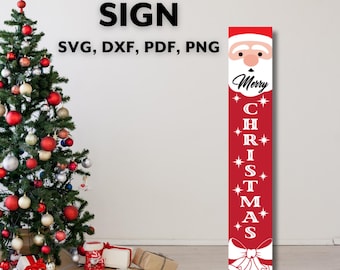 Merry Christmas Sign Svg, Christmas Porch Leaner Svg, Vertical Christmas Sign Svg, Welcome Front Porch Png, Cut Files for Cricut Silhouette
