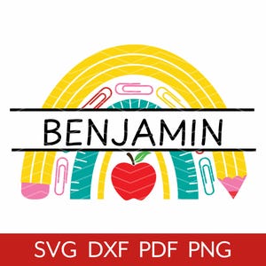 School Supplies Split Name SVG, Apple Monogram Label Frame Cut File, Personalized Teacher Gift, Back to School Download Cricut & Silhouette