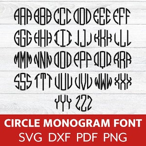 Circle Monogram Font SVG, Digital Download, Embroidery Design, Cricut Files, Custom Monogram Templates, DIY Monogram Projects, Pdf, Png, Dxf