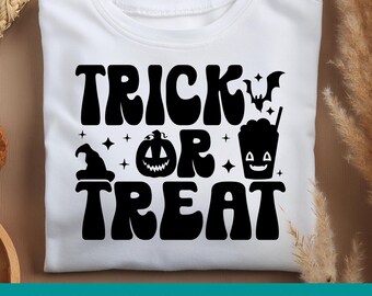 Trick or Treat Svg, Halloween Quote SVG, Retro Halloween Png, Trendy Popular Halloween, Trick or Treat Bag SVG, Kids Halloween Svg, Cut File