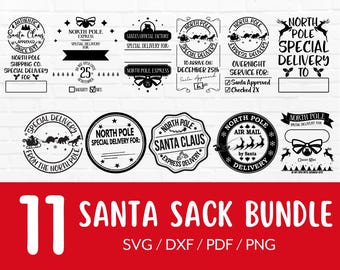 Santa Sack SVG Bundle, Reindeer Express, Christmas Special Delivery, Personalized Santa Bag Northy Pole DXF Cut file for Cricut & Silhouette