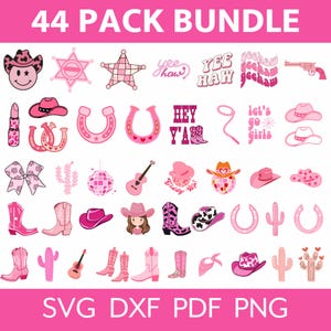 Pink Cowgirl SVG Bundle, Cowgirl Boots Svg, Cowgirl Hat Svg, Let's Go Girls Svg, Disco Cowgirl Svg, Yee haw Svg, Western Svg, Horseshoe Svg