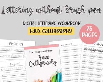Faux kalligrafie afdrukbare handlettering-werkbladen | Brush Lettering Oefenwerkboek voor beginners | Kalligrafie | Directe download