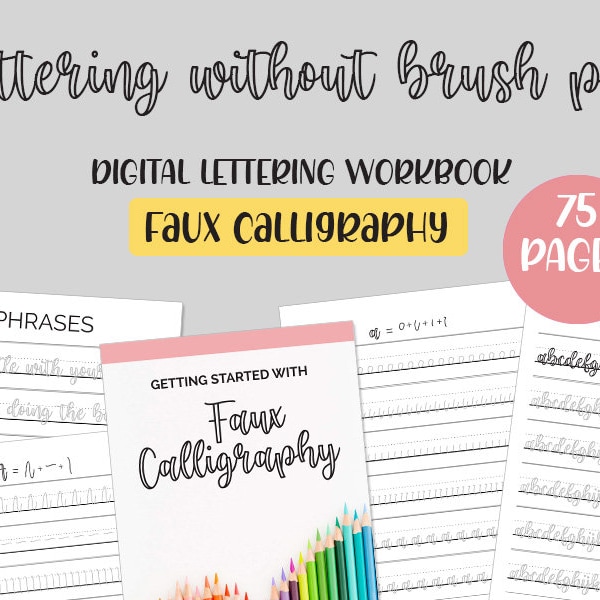 Faux Calligraphy Printable Handlettering Worksheets | Brush Lettering Practice Workbook for Beginners | Calligraphy | Instant Download