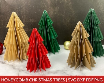 Arbre de Noël en nid d'abeille Svg | Arbre de Noël en papier Svg | modèle Arbre 3D, Décoration d'hiver en papier | Fichiers SVG pour Cricut & Silhouette