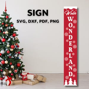 Winter Wonderland Sign Svg, Christmas Porch Leaner Svg, Vertical Christmas Sign Svg, Welcome Front Porch Png, Cut Files for Cricut