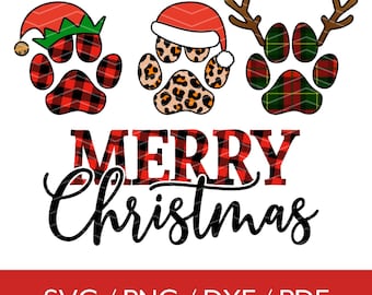Merry Christmas Dog Paws Svg, Christmas Pet Svg, Christmas Dog Svg, Paw Print Sublimation Png, Dog Lover Svg, Cut file For Cricut Silhouette