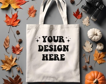 Fall Tote Bag Mockup, Natural Tote Bag Mockup, Boho Styled Tote Mock, Tote Bag Flat Lay, Shopping Bag Sublimation Summer Cotton Canvas Tote
