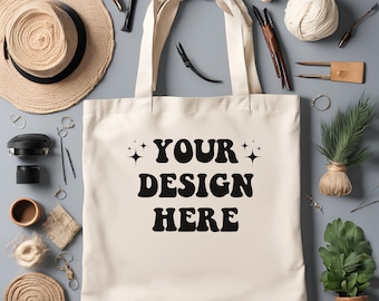 Tote Bag Mockup, Natural Tote Bag Mockup, Boho Styled Tote Mock, Tote Bag Flat Lay, Shopping Bag Sublimation Mockup, Cotton Canvas Tote Bag