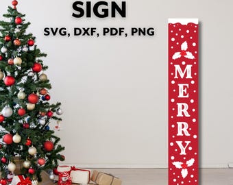 Merry Christmas Sign Svg, Christmas Porch Leaner Svg, Vertical Christmas Sign Svg, Welcome Front Porch Png, Cut Files for Cricut Silhouette