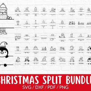 Christmas Monogram svg, Frame Split Alphabet Letters Christmas Silhouettes DXF PDF PNG, Cut file for Cricut & Silhouette