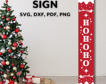 Ho Ho Ho Welcome Sign Svg, Christmas Porch Leaner Svg, Vertical Christmas Sign Svg, Welcome Front Porch Png Cut Files for Cricut Silhouette