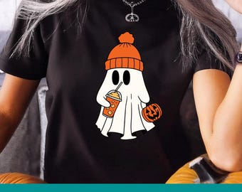 Halloween Ghost Coffee Svg, Cute Halloween Ghosts Png, Retro Halloween Dxf, Halloween Ghost Ice Coffee, Spooky Cut File Cricut Silhouette
