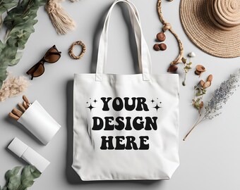 Tote Bag Mockup, Natural Tote Bag Mockup, Boho Styled Tote Mock, Tote Bag Flat Lay, Shopping Bag Sublimation Summer Cotton Canvas Tote Bag