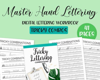 Tricky Lettering Combinations Practice Sheets | Brush Lettering Practice Workbook for Beginners | Calligraphy | Instant Download