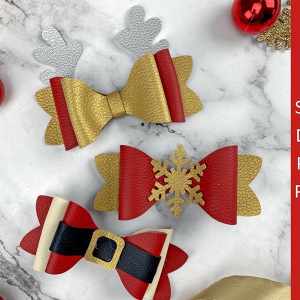 Christmas Bow Template SVG, Santa Belt Bow SVG Festive Felt Bow PDF, Snowflake, Reindeer, Christmas Svg files Cricut & Silhouette