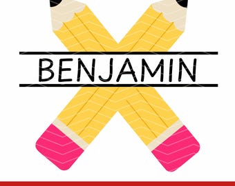 Monogramma a matita diviso in formato SVG, file di taglio per etichetta con nome a matita, regalo di ringraziamento per gli insegnanti, download digitale per il ritorno a scuola, Cricut e Silhouette