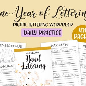 One Year of Hand Lettering Worksheets | Brush Lettering Practice Workbook for Beginners | Calligraphy | Instant Download