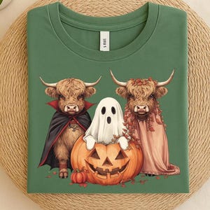 Cow Ghost Png, Halloween Highland Cow Design, Cute Pumpkin Shirt, Autumn Fall Graphic Tee, Funny Crafting Idea