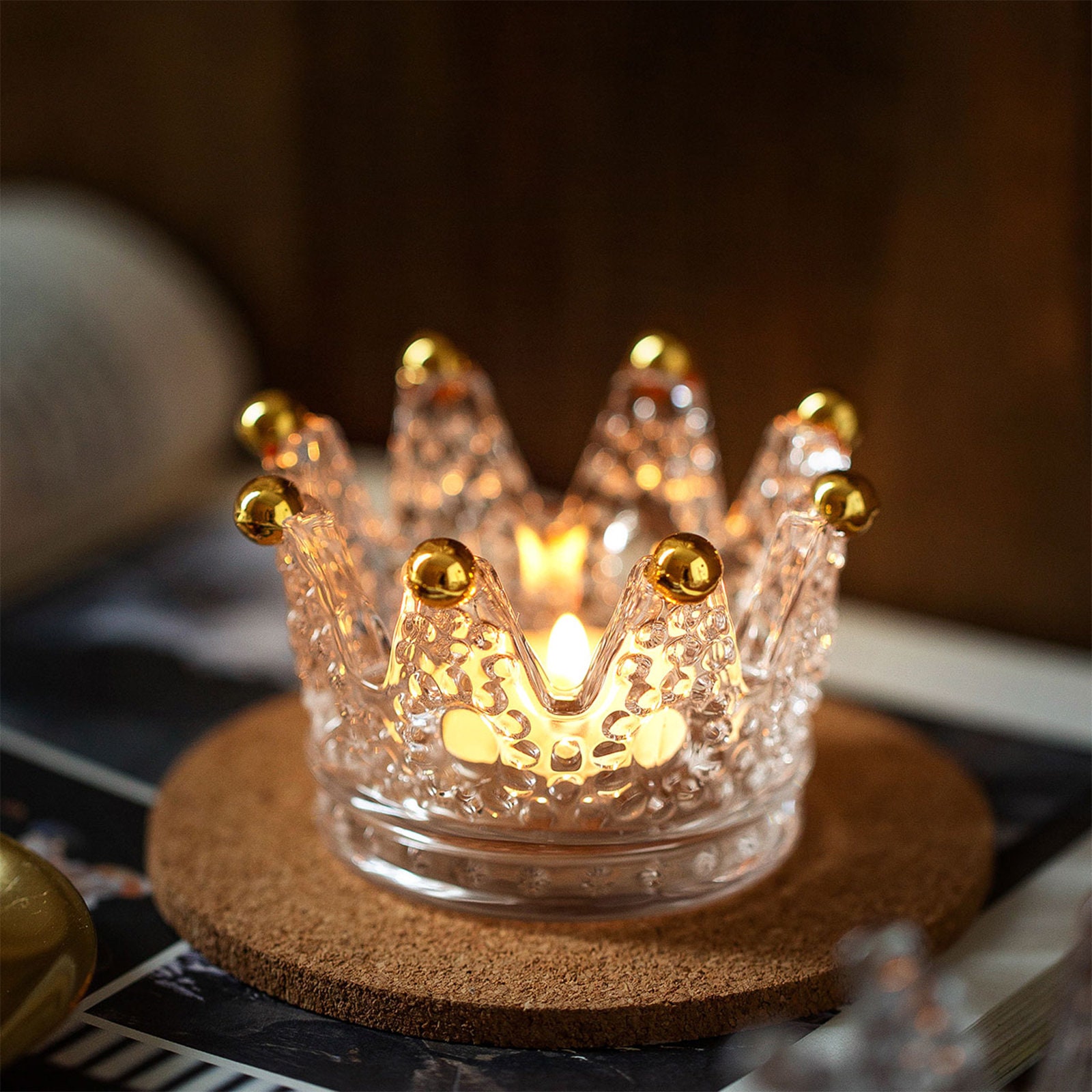 Golden Crown Candle Holders Set of 3 Clear Crown Glass Jewelry Etsy