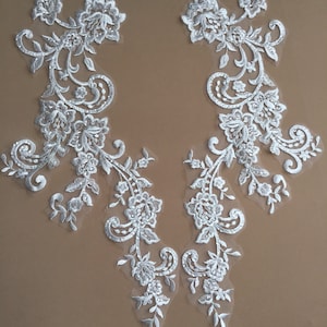 Lace Applique ,sequins , light ivory, Lace Applique,for Wedding dress,Floral Lace Applique, veil Lace Applique ,1 pair (2 Pieces)