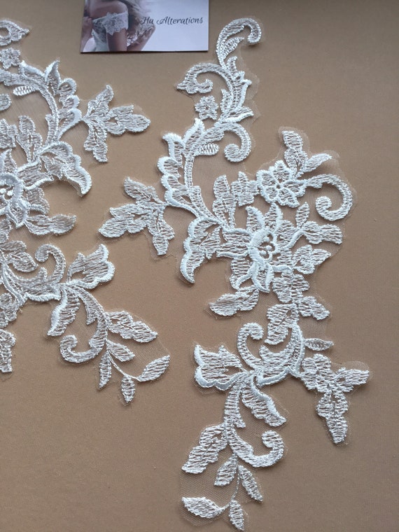 Lace Applique.light Ivory,lace ,high Quality ,lace for Wedding Dress, Lace  Appliqu Veil,so by the Sheet 2 Pair (4 Pieces) - Etsy