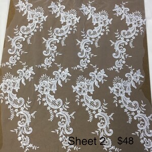Lace sheet, Lace applique,White Lace Applique ,high quality ,lace applique  for wedding dresses.,  Lace Applique. sold by the sheet