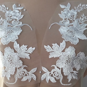 Lace, ivory, sequins,Lace for Wedding Dresses, Lace,, Wedding, Floral Lace Applique, Floral Lace Applique for Wedding Dresses