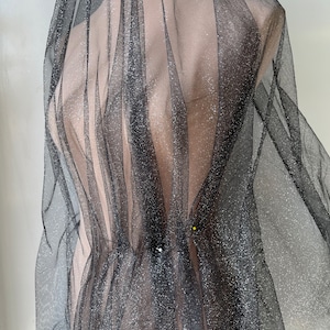 Glitter 64” wide  sparkle tulle will fall off a little /black color glitter /for wedding dress/veil sparkle tulle